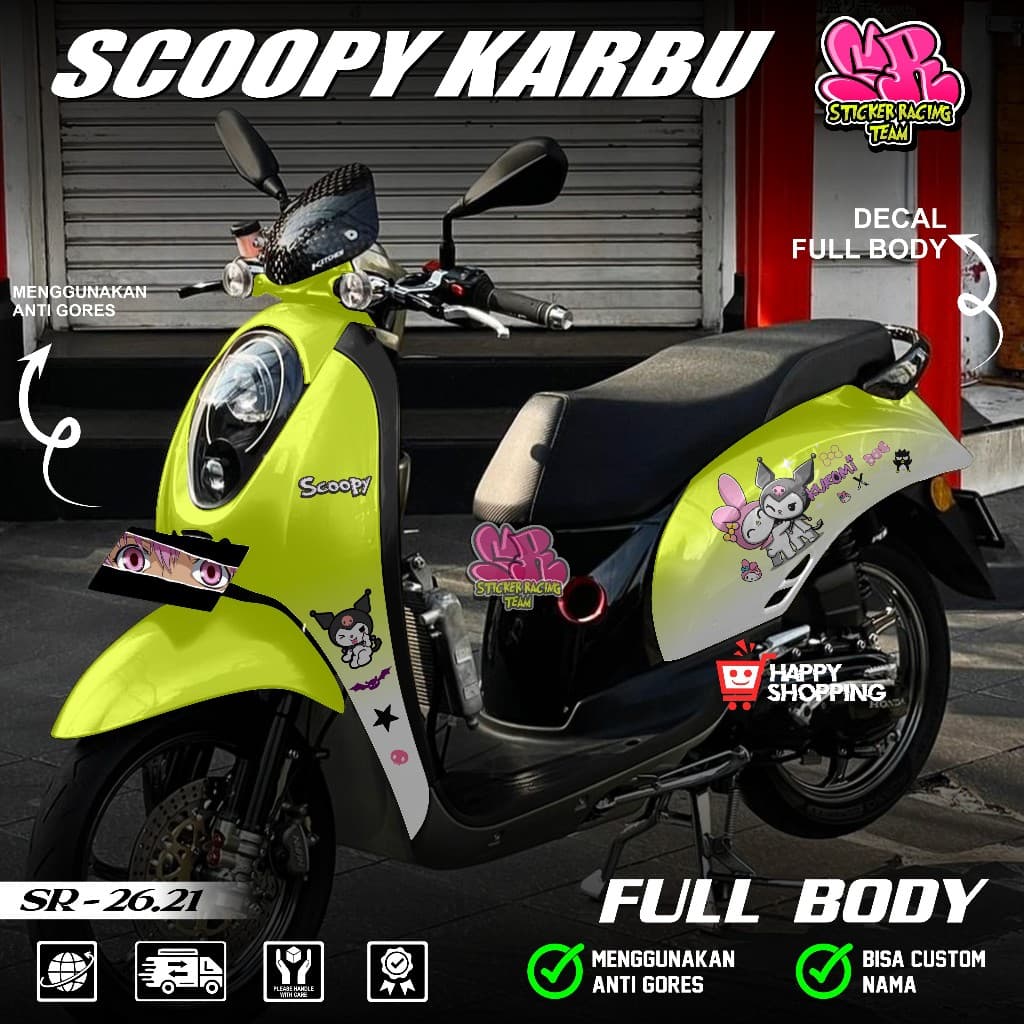ล่าสุด Full Body สติกเกอร์ Honda Scoopy คาร์บูเรเตอร์ปี 2010 2011 2012 Full Body Decal สติกเกอร์ Scoopy คาร์บูเรเตอร์ Kuromi Scoopy Motif Kuromi Scoopy Kuromi SR 26.21