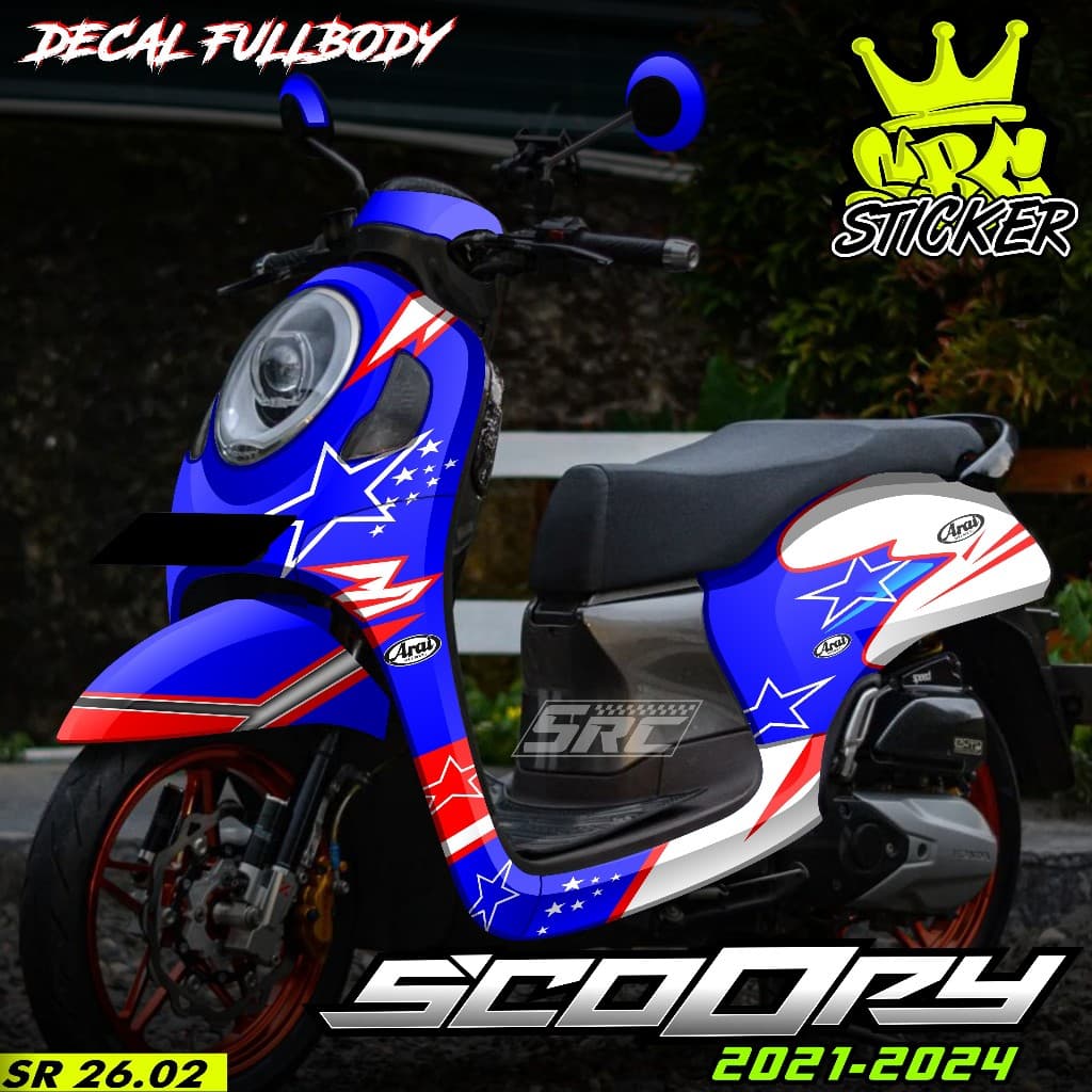 ล่าสุด Full Body Decal สติกเกอร์ Honda Scoopy 2020 2021 2022 2023 2024 Full Body Decal สติกเกอร์ Scoopy Prestige Arai ภาพ Scoopy Prestige Arai Racing ออกแบบ Scoopy Arai SR 26.02