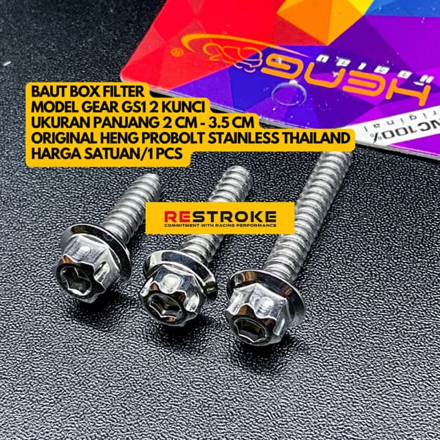 กล่องกรอง BOLT LENGTH 2 CM - 3.5 CM XMAX NMAX AEROX LEXI MODEL GS1 2 KEYS ORIGINAL HENG PROBOLT STAINLESS