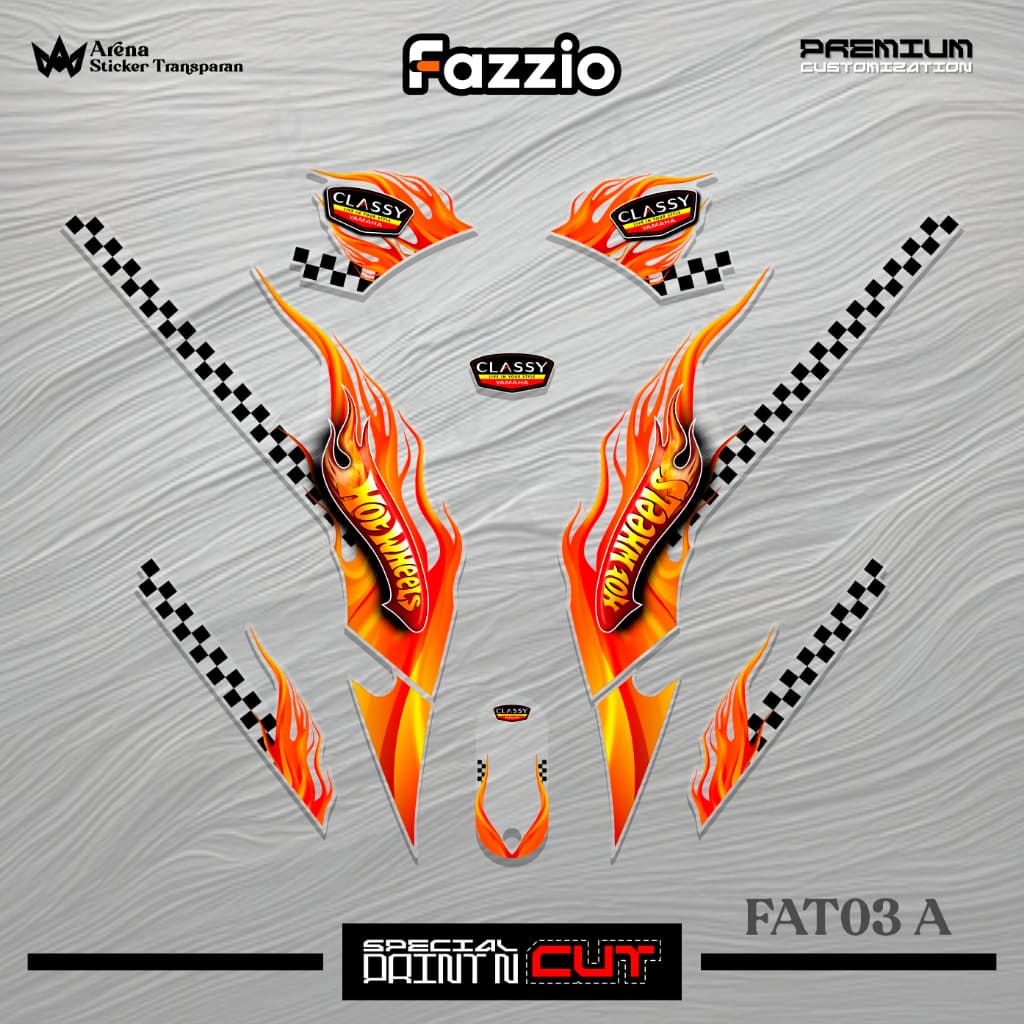 FAT03c สติกเกอร์รูปลอกโปร่งใส Fazzio ร้อนล้อ Lis ภาพ Striping สติกเกอร์ Striping พรีเมี่ยมโปร่งใส UV Clear Yamaha Fazzio Api ไทยเวียดนาม Limited Edition