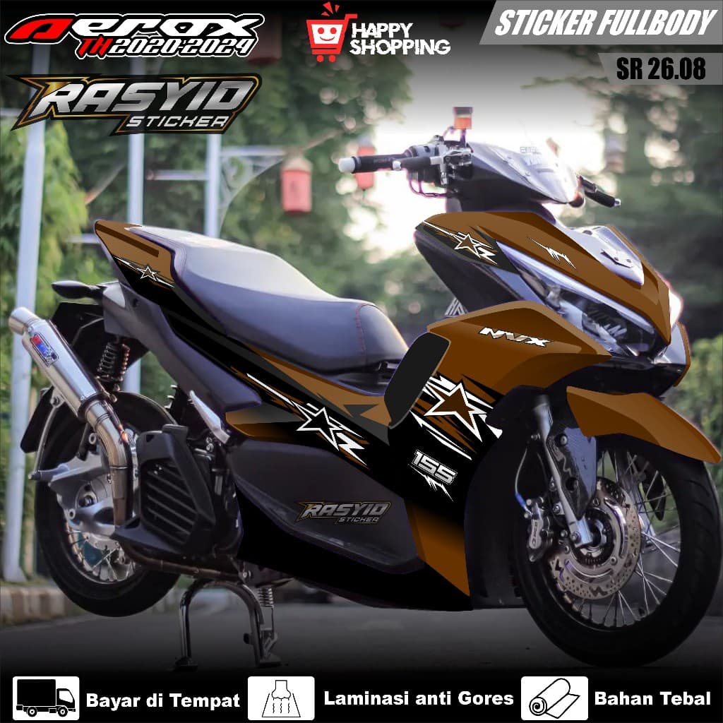 ล่าสุด Full Body Decal สติกเกอร์ Yamaha Aerox 155 ใหม่เชื่อมต่อ Cyber City 2020 2021 2022 2023 2024 Full Body สติกเกอร์ใหม่ Aerox Star Motif Aerox New Star Gradation Aerox New Star Gradation SR 26.08