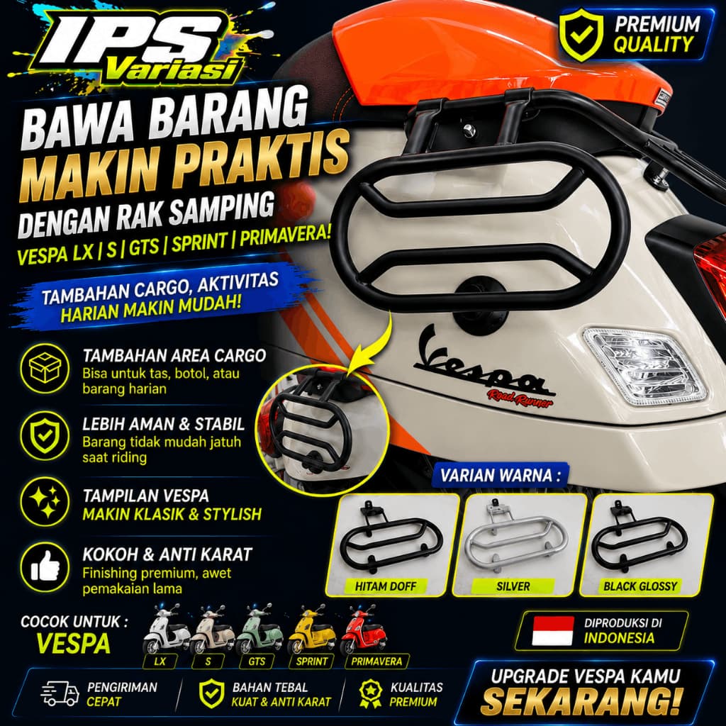 IPS VARIATIONS - Vespa Matic Side Rack | แร็คข้าง Vespa Lx S Gts Sprint Primavera | อุปกรณ์ตกแต่งรถมอเตอร์ไซค์เวสป้า