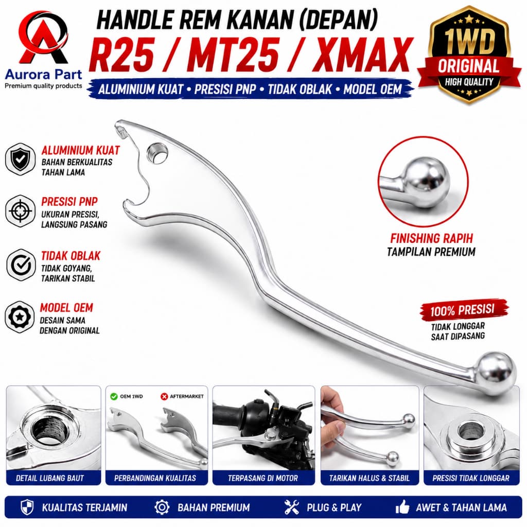 แฮนด์เบรกขวา R25 MT25 XMAX แฮนด์หน้า สีเงิน 1WD