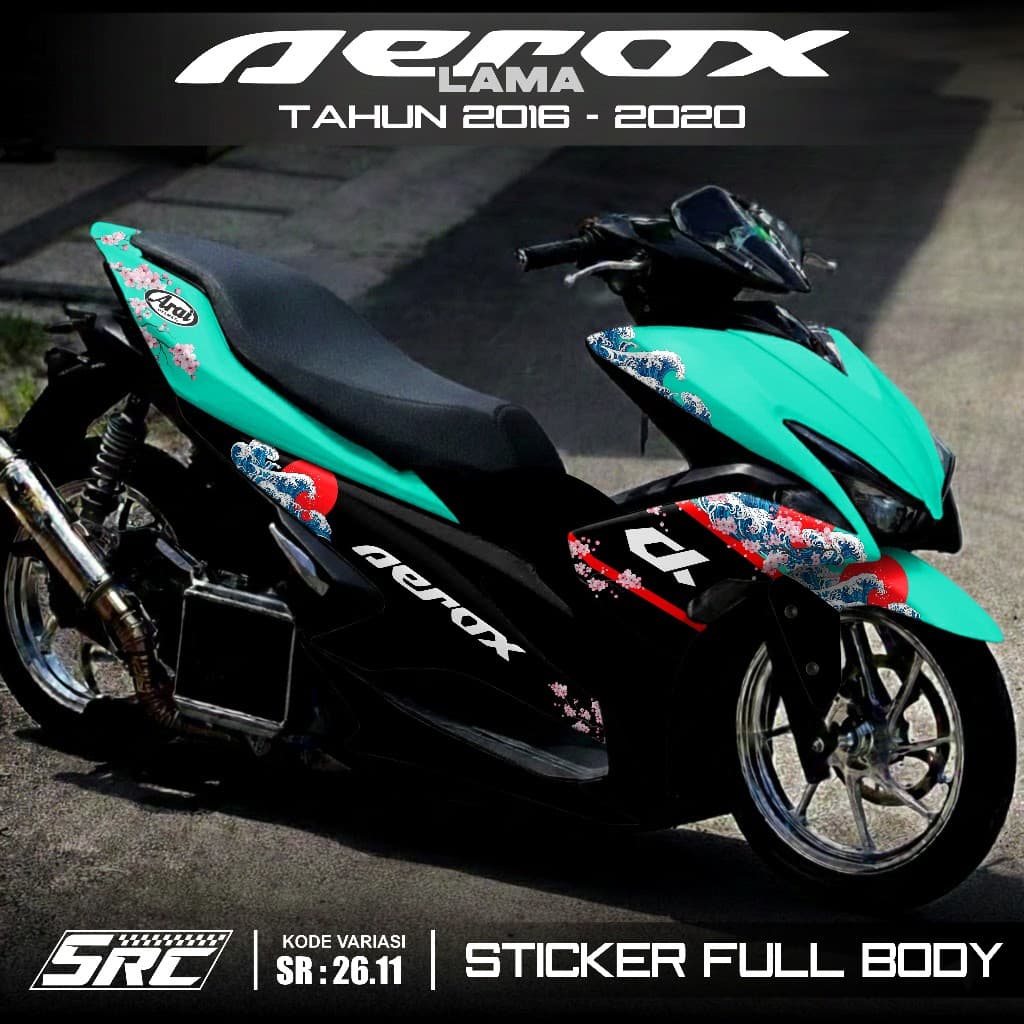 สติกเกอร์เต็มตัวล่าสุด Yamaha Aerox Old VVA 2016 2017 2018 2019 2020 สติกเกอร์เต็มตัว Aerox Old Motif Arai Sakura Racing Aerox Old Arai SAKURA สไตล์ Aerox Arai Sakura Racing SR 26.11