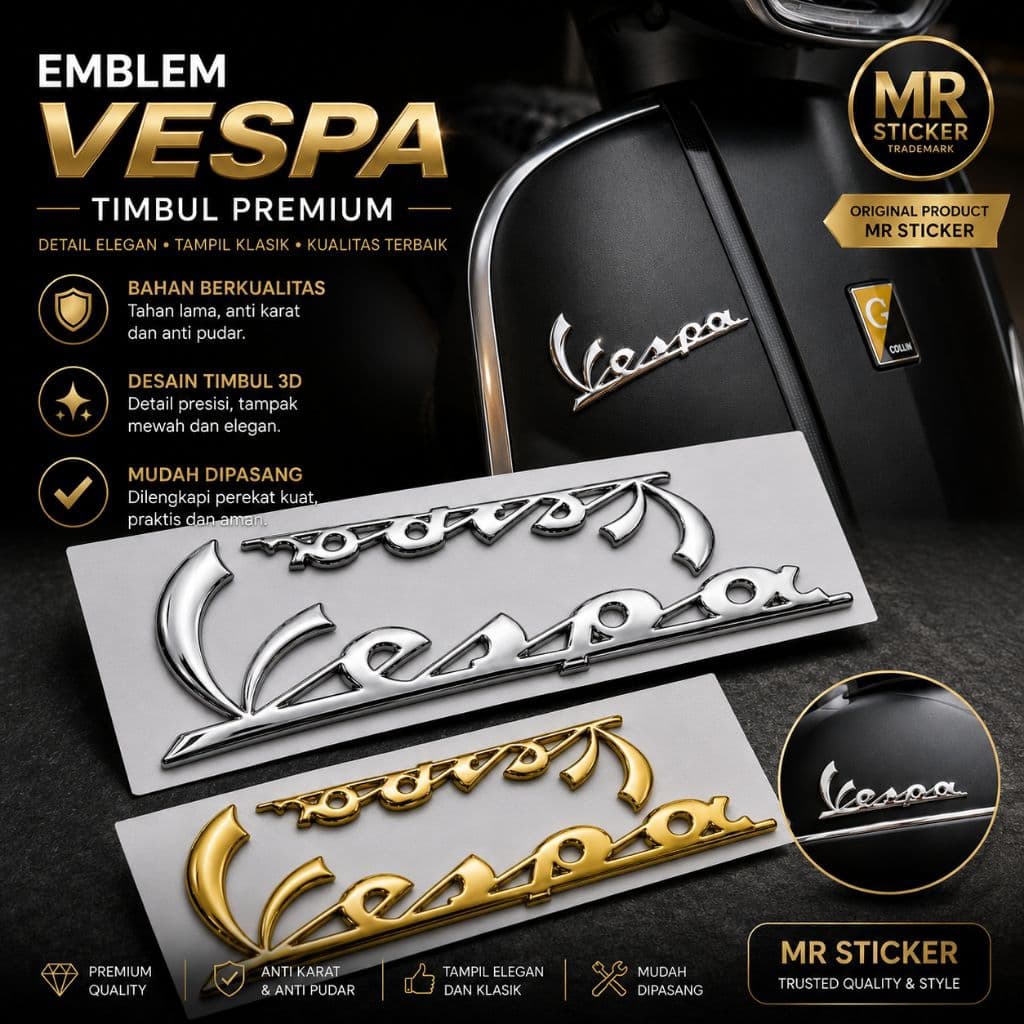 ตราสัญลักษณ์ Vespa นูน 3d, สติ๊กเกอร์สัญลักษณ์ Vespa แบบละตินสําหรับ GTS GTV SPRINT PRIMAVERA ทุกรุ่น