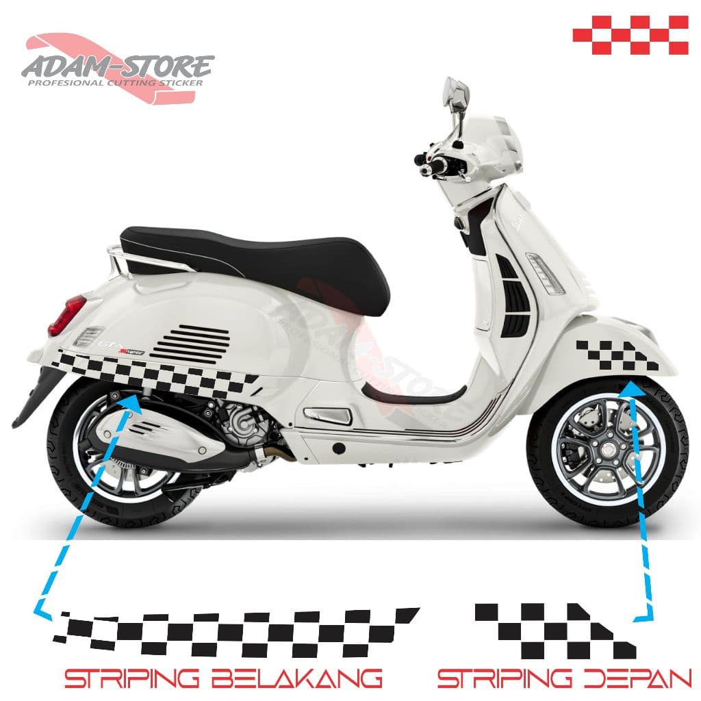 Vespa Gts Side Striping // สติ๊กเกอร์ลายตารางหมากรุก // สติ๊กเกอร์ติดมอเตอร์ไซค์ Vespa GTS - VGT