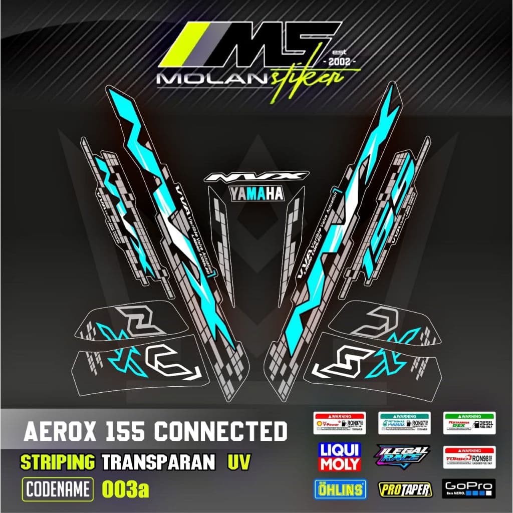 สติ๊กเกอร์รูปลอก Striping Variation โปร่งใส Uv NVX Aerox 155 เชื่อมต่อ 2020-2024 Aerox V2 Aerox Gen 2 Nvx V2 Aerox New Cyber City Yamaha Aerox S Vva Abs Decal Aerox โปร่งใส Stricker Lis Aerox โปร่งใส Striping Aerox NVX โทสก้า บลู