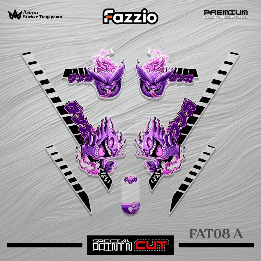 FAT08c สติกเกอร์รูปลอกโปร่งใส Fazzio Monster ภาพอะนิเมะการ์ตูน Striping สติกเกอร์พรีเมี่ยมโปร่งใส UV Clear Yamaha Fazzio Monster น่ารัก Kawai ไทยเวียดนาม Limited Edition
