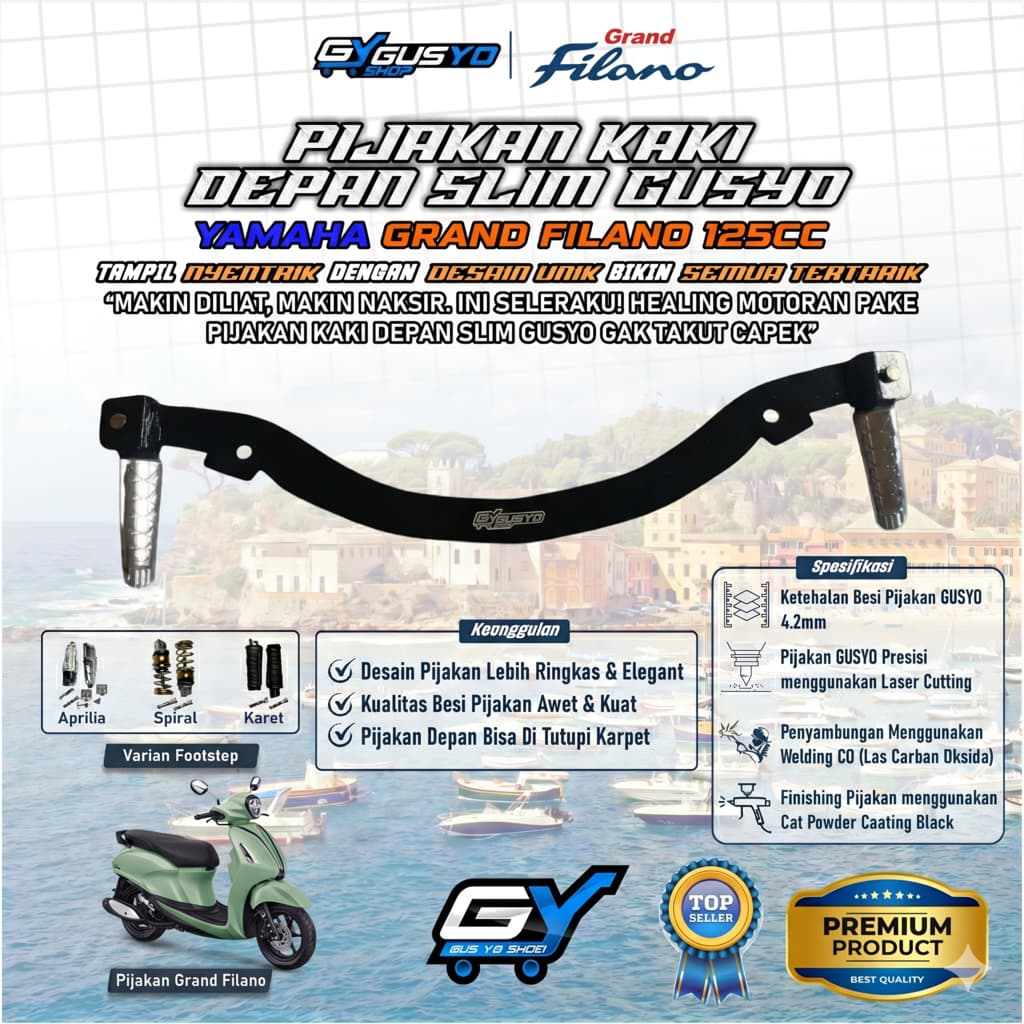 พักเท้ารถจักรยานยนต์ / Footstep รถจักรยานยนต์ Yamaha Grand Filano 125cc Step Motor แถบแบนบาง Fullset