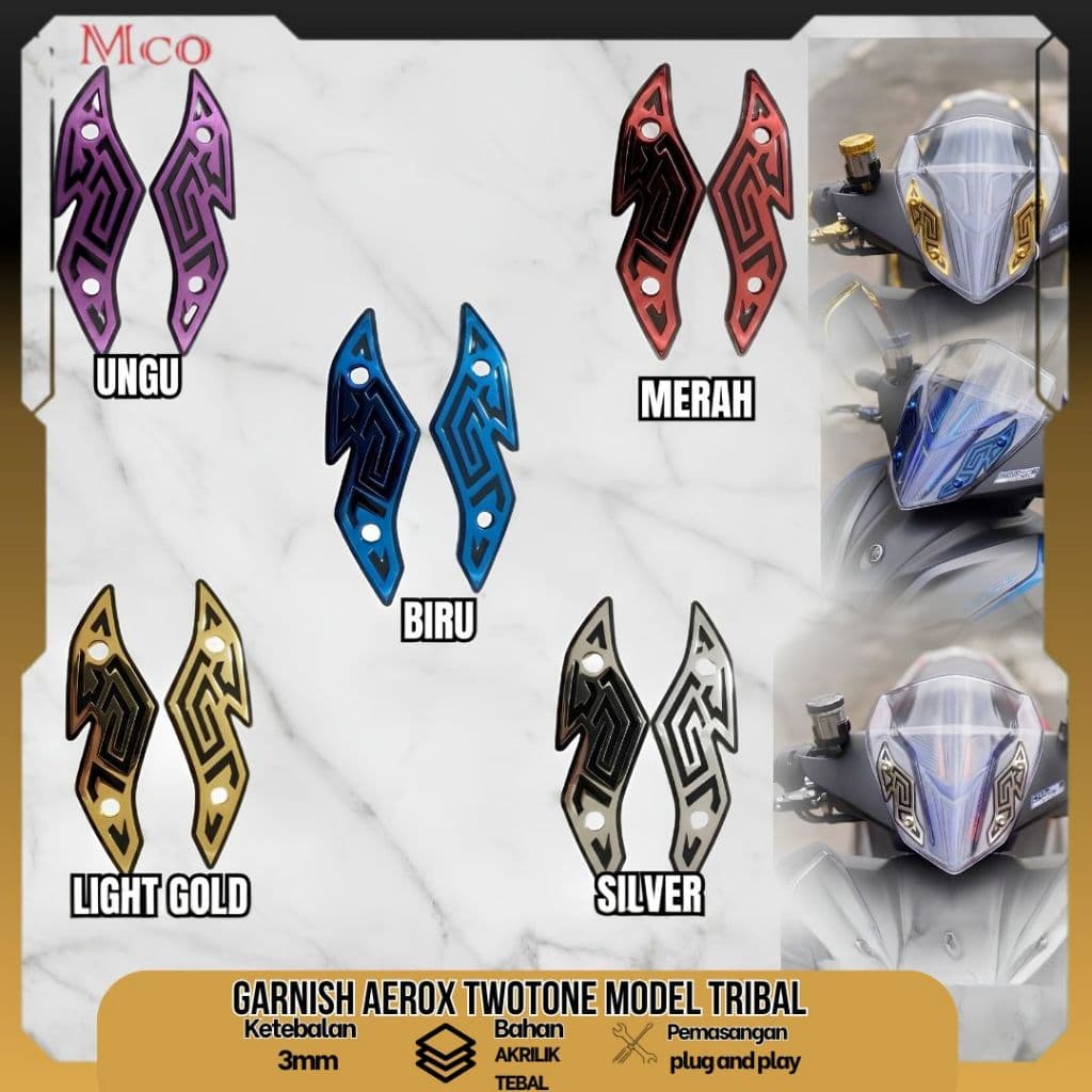 AEROX PREMIUM TWOTONE PLUG และเล่น VISOR GARNISH | YAMAHA AEROX WINDSHIELD GARNISH MODIFICATION สมบูรณ์ | AEROX VISOR GARNISH อุปกรณ์เสริมหลากหลายคุณภาพ MATERIALS | OLD รุ่นใหม่ TRIBAL