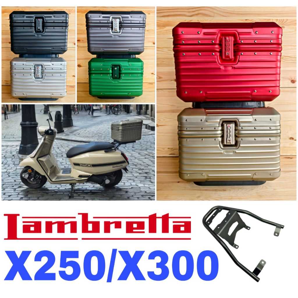 Combo ชุด Monorack GIVI Lambretta X250 X300 + กล่องด้านบนอลูมิเนียม ABS ไฟท้ายกล่องกระเป๋าเดินทาง 40L อุปกรณ์เสริมมอเตอร์ Lambretta 250