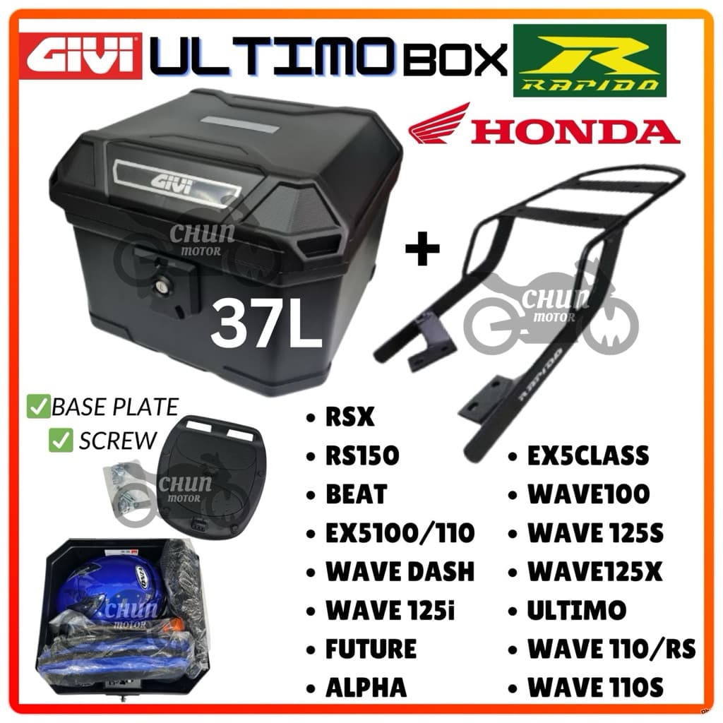 HONDA GIVI ULTIMO BOX 37L + MONTRACK 1SET MOTORCYCLE Honda RS150 RSX EX5 WAVEDASH WAVE125i FUTURE BEAT ADV160 ALPHA