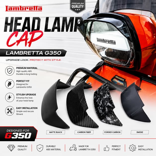 ใหม่หัวโคมไฟหมวก Lambretta G350 ฝาครอบไฟหน้า Visor Protector อุปกรณ์เสริมรถจักรยานยนต์