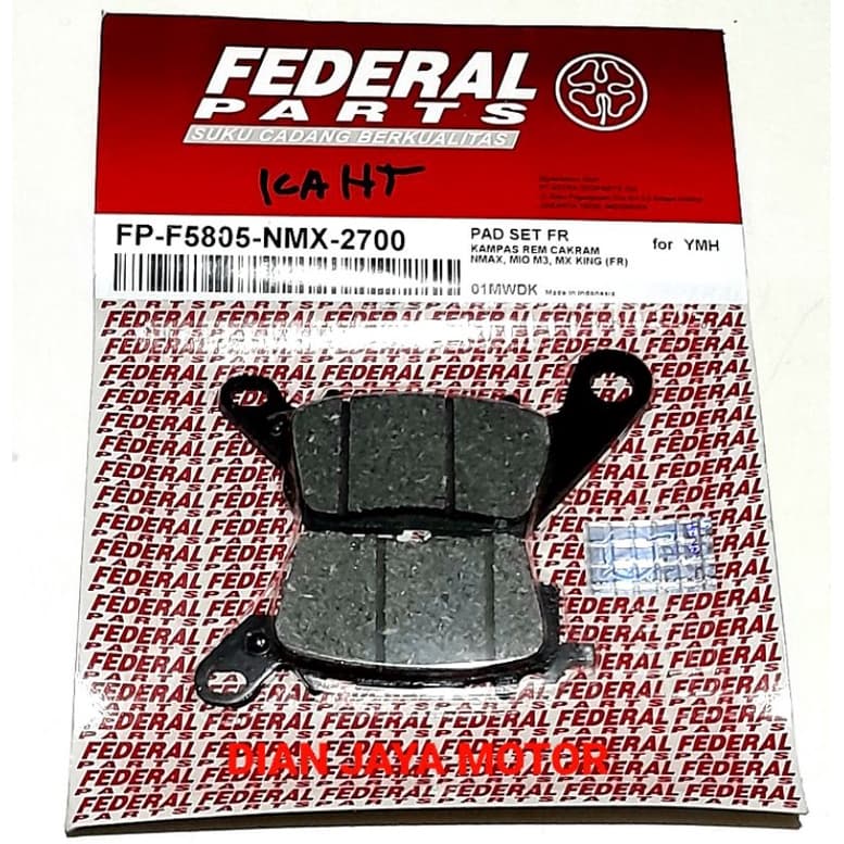 ผ้าเบรกหน้ารถยนต์ YAMAHA MIO M3 MIO Z NMAX N-MAX MX KING ORIGINAL FEEDERAL FR PADSET PAD SET PAD SET FEDERAL FP-F5805-NMAX-2700 DISVED