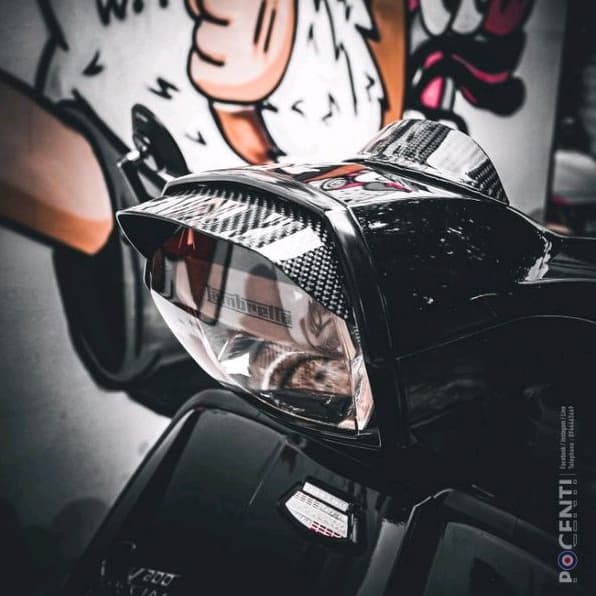 คาร์บอน เคฟล่า !! แก็ปไฟหน้า Lambretta G350 V200 V125 หมดปัญหาไฟหน้าแยงตา งานคุณภาพอบขึ้นรูป ติดตั้งง่าย : Pocenti