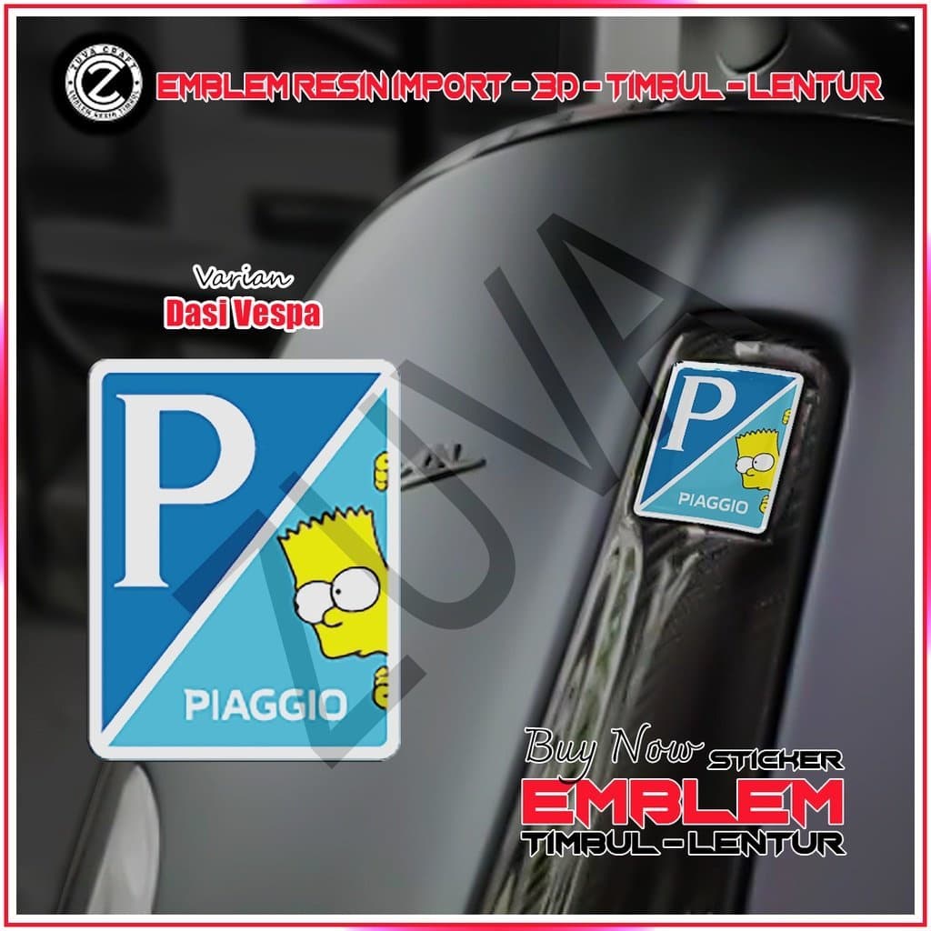 สติ๊กเกอร์โลโก้ Piaggio Vespa Emblem Blue Bart Simpson สําหรับ Vespa LX/S/Sprint/Primavera/GTS แบบยืดหยุ่น