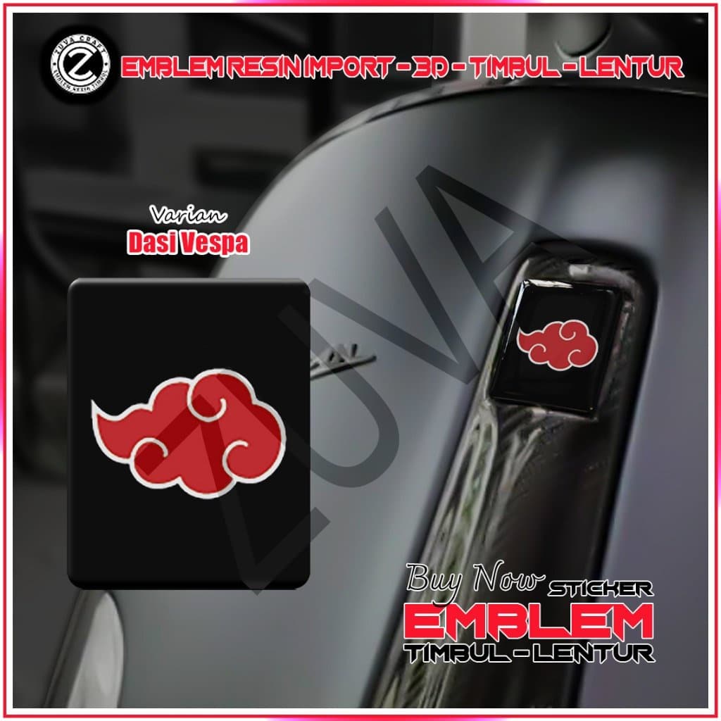 สติ๊กเกอร์โลโก้ Vespa AKATSUKI RAISED EMBLEM ยืดหยุ่น เรซิ่น สําหรับ Vespa LX/S/Sprint/Primavera/GTS