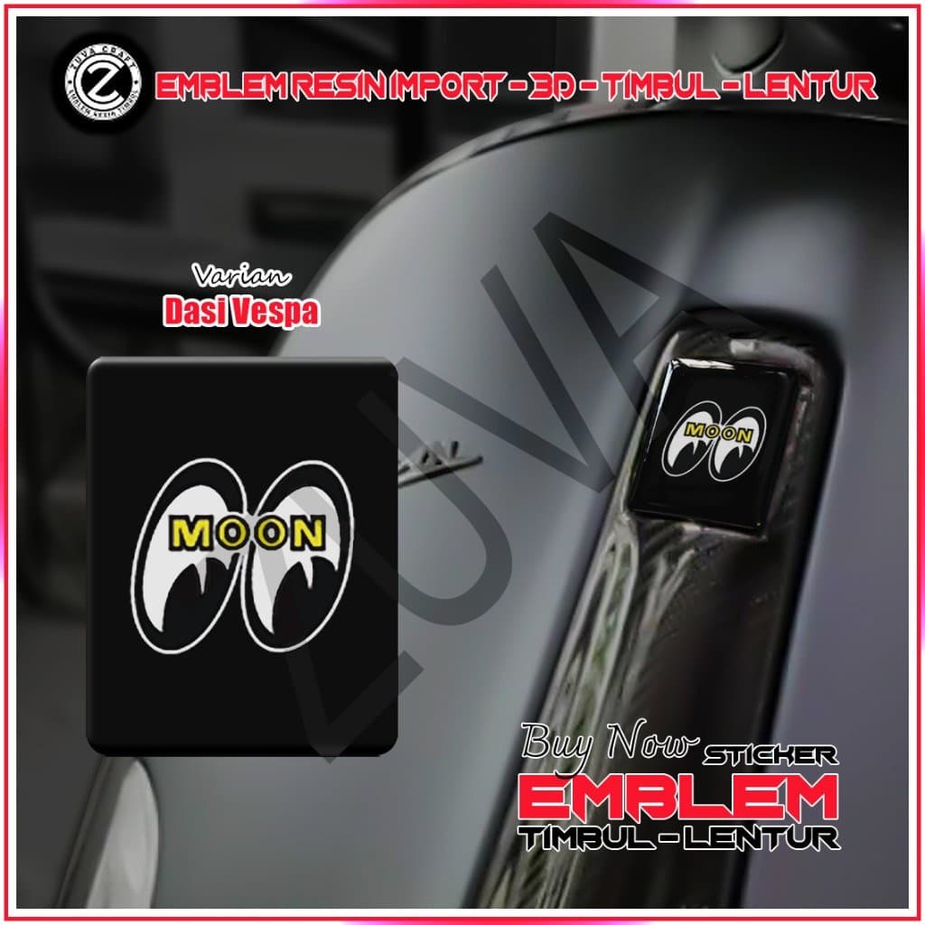 สติ๊กเกอร์โลโก้สีดํา MOON EYES EMBLEM VESPA สําหรับ Vespa LX/S/Sprint/Primavera/GTS แบบยืดหยุ่นเรซิ่น