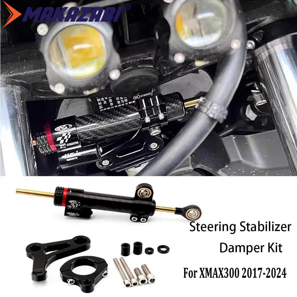 ใหม่ CNC อลูมิเนียมพวงมาลัย Damper Stabilizer Bracket ชุดติดตั้งคาร์บอนไฟเบอร์สําหรับ Yamaha X-MAX 300 XMAX 300 X-MAX300 XMAX300 2017-2024