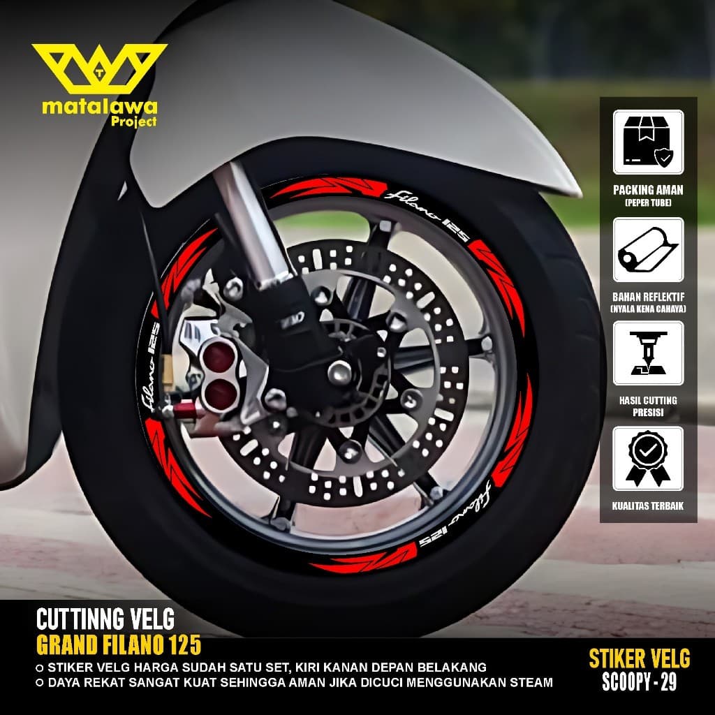 สติ๊กเกอร์ตัด RIM YAMAHA NEW GRAND FILANO RING 12 LIS STICKER PELK MOTOR VARIATION R 12 SET 29