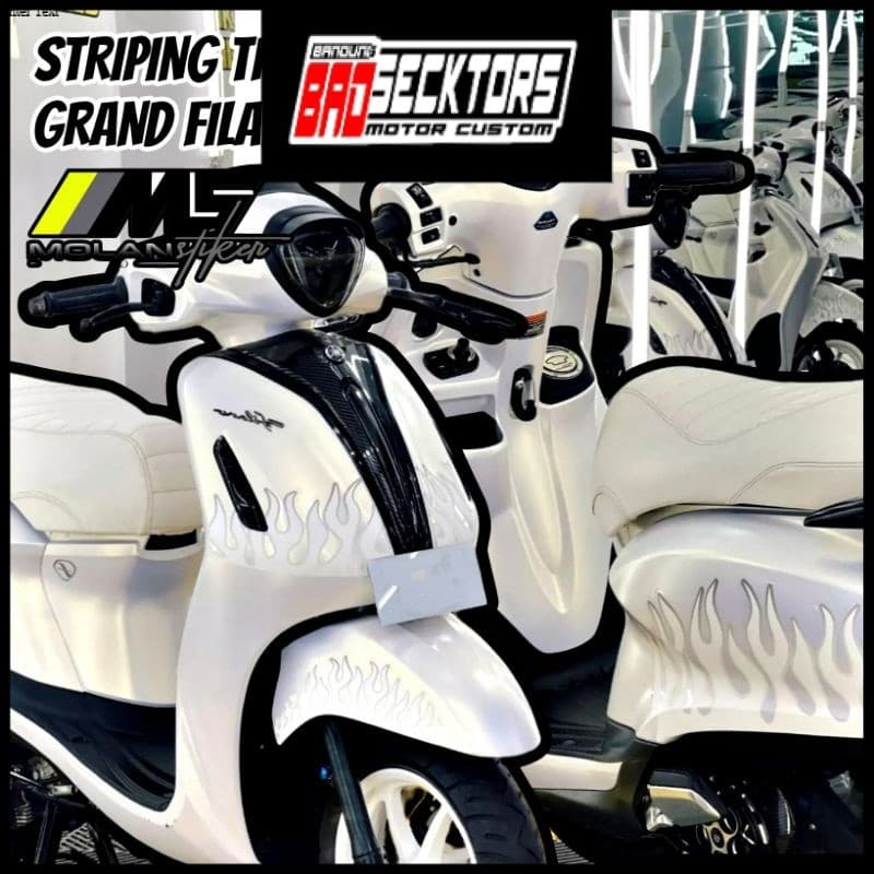 สติกเกอร์รูปลอก Striping Variation โปร่งใส Uv Filano Fire Yamaha Grand Filano 125 Fire โปร่งใส Uv Filano Justin Bieber Decal โปร่งใส Fire สติกเกอร์ Trim Striping Grand 125 เปลวไฟสีขาวสีดํา