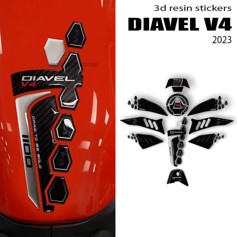 LS 2023 Diavel V4 Tank Pad Motorcycle Accessories 3D Epoxy Resin Sticker Protection Kit for Ducati Diavel V4 2023-