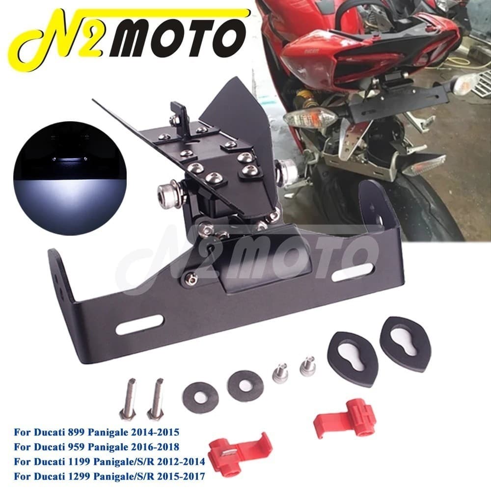 N2 For DUCATI 899 959 Panigale License Registration Plate Holder LED Light For Ducati 1199 1299 Panigale/S/R Rear Tail T