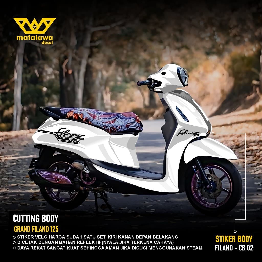 ใหม่ล่าสุด YAMAHA GRAND FILANO 125 CUTING STICKER STRIPING STICKER 02