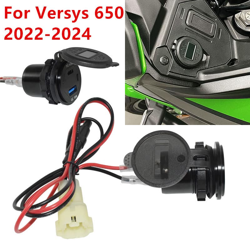 KAWASAKI Dual USB Chargerพอร์ตอะแดปเตอร์ชาร์จโทรศัพท์Fastชาร์จสําหรับKawasaki Versys 650 KLE650 2022 2023 2024
