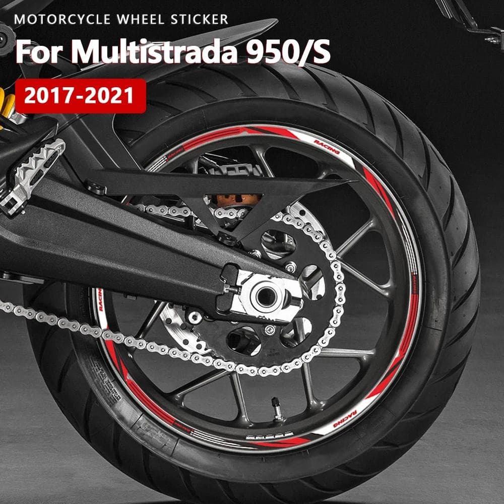 สติ๊กเกอร์ติดล้อรถจักรยานยนต์สติ๊กเกอร์กันน้ําสําหรับ Ducati Multistrada 950 S 950S อุปกรณ์เสริม 2017-2021 2020 19 17 นิ้วสติกเกอร์ขอบ