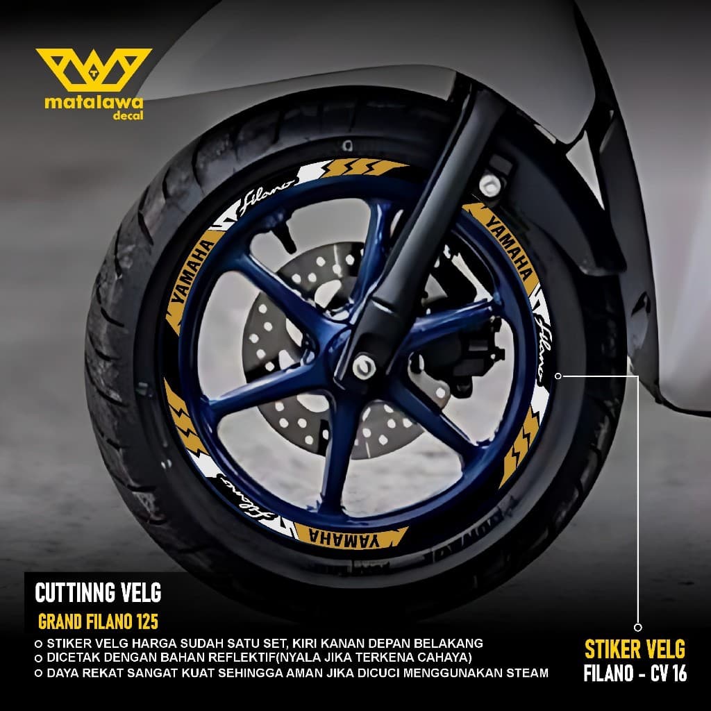 สติ๊กเกอร์ตัด RIM YAMAHA NEW GRAND FILANO RING 12 LIS สติ๊กเกอร์ PELK MOTOR VARIATION R 12 ชุด FRONT REAR 16