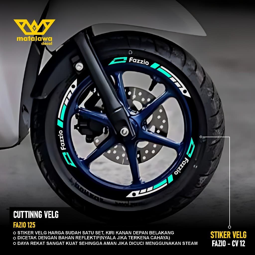 CUTTING สติกเกอร์สติกเกอร์ LIS RIM YAMAHA FAZIO - อุปกรณ์เสริมรถจักรยานยนต์แหวน 12 FAZZIO ชุดด้านหน้าด้านหลัง 12