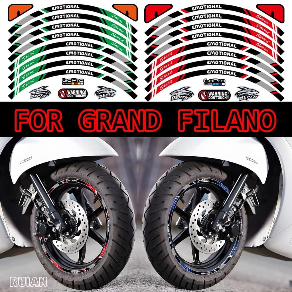 Grand Filano สติ๊กเกอร์ติดล้อรถจักรยานยนต์สําหรับ Yamaha Grand Filano ขอบสกู๊ตเตอร์กันน้ําสะท้อนแสงอุปกรณ์เสริม Decals