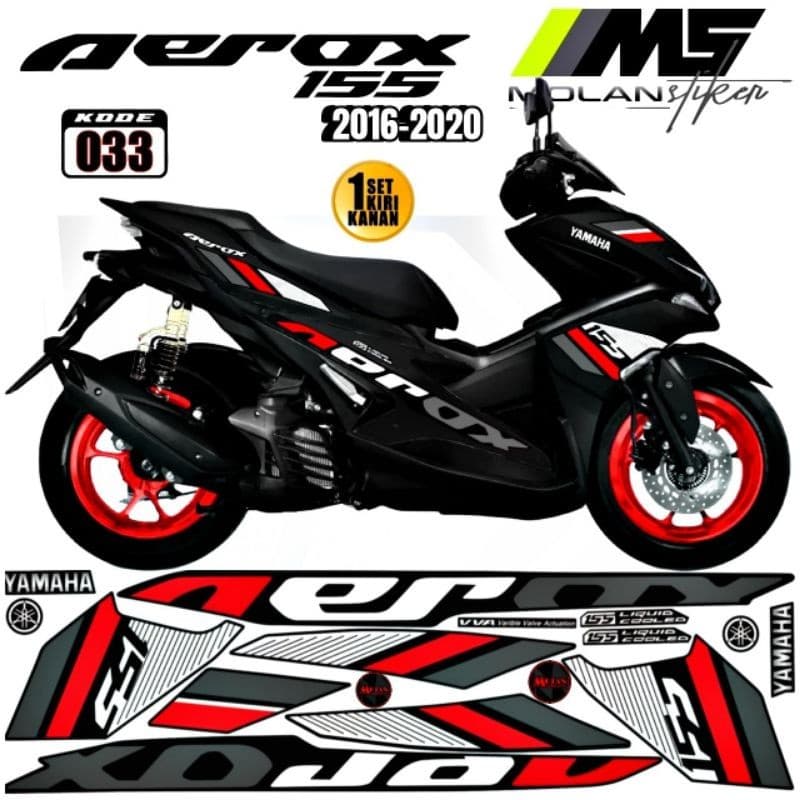 MERAH Decal สติกเกอร์ Striping Variation Aerox เก่า Aerox 155 เก่า 2016-2019 Aerox 155 เก่า Yamaha Aerox 155 สีดําสีแดง