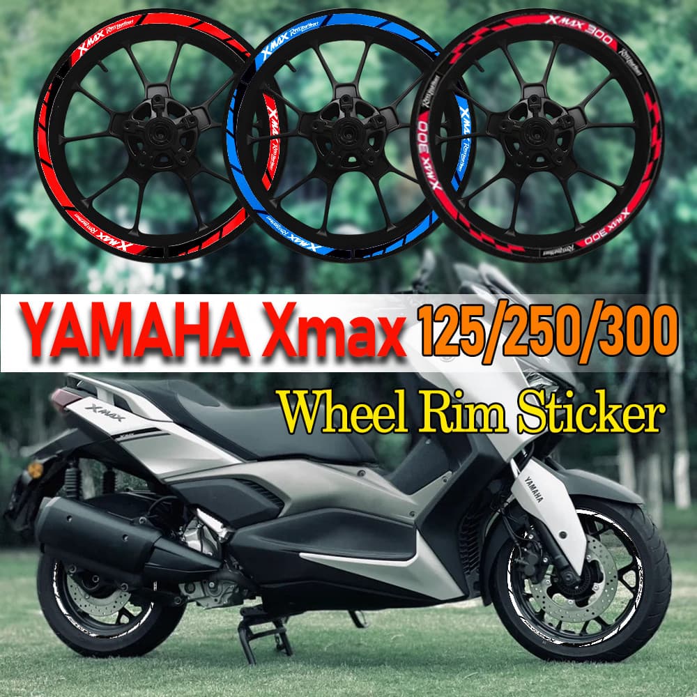 สําหรับ Yamaha Xmax ล้อขอบสติกเกอร์กันน้ําสะท้อนแสงรถจักรยานยนต์ Hub Stripe ไวนิล Decal สําหรับ XMAX125 XMAX250 XMAX300 ด้านหน้า 15 ด้านหลัง 14 ยางการปรับเปลี่ยนอุปกรณ์เสริม