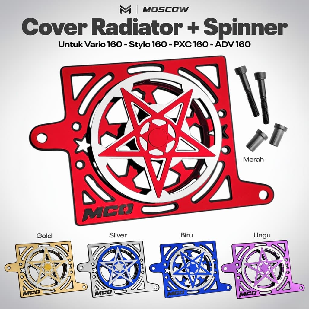 MOSCOW ACRYLIC SPINNER RADIATOR COVER 3 MM THICK BINTANG SERIES TWO TONE MOTORCYCLE VARIO 160 ABS CBS ADV 160 PCX 160 STYLO 160 2025 ฝาครอบพัดลม + หมุนเกียร์ฟรี กระจกเงา แบบอย่าง