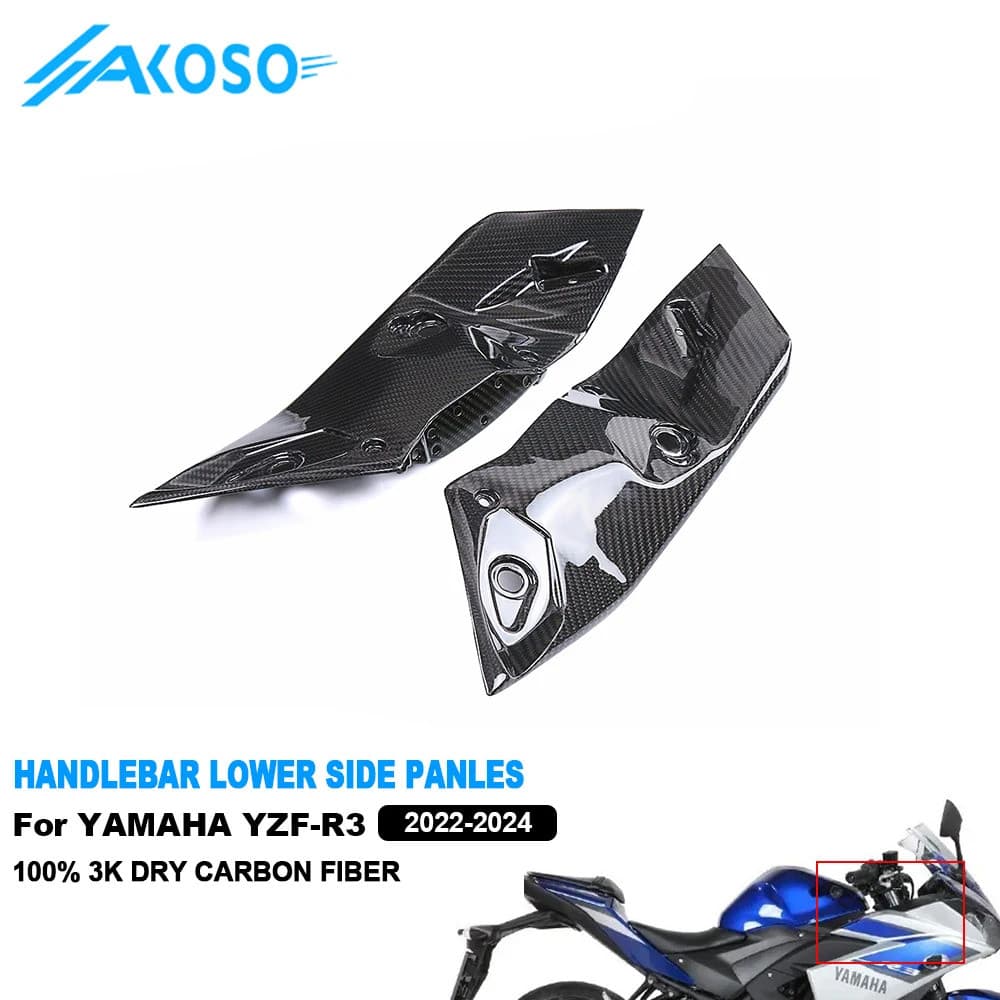 JIUya AGOOSO 100% 3K Full Dryคาร์บอนไฟเบอร์R3 รถจักรยานยนต์Handlebarด้านข้างแผงFairingสําหรับYamaha R3 2022 2023 2024