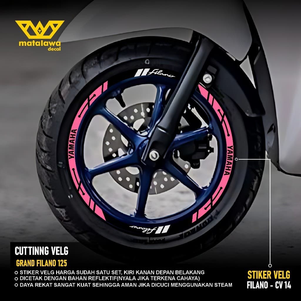 สติ๊กเกอร์ตัด RIM YAMAHA NEW GRAND FILANO RING 12 LIS สติ๊กเกอร์ PELK MOTOR VARIATION R 12 ชุด FRONT REAR 14
