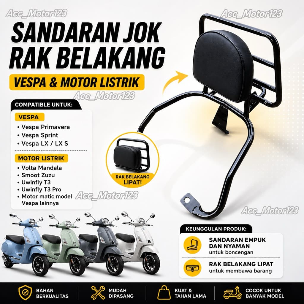 พับพนักพิงด้านหลัง Rack สําหรับรถจักรยานยนต์ไฟฟ้า & Vespa Primavera Sprint Greentech LX S Pro Td Super m Uwinfly T3 T3 pro Smoth Zuzu Vlta Mandala