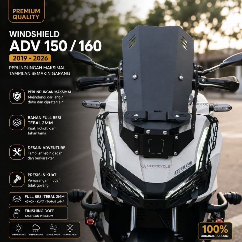 กระจกบังลม ADV 160 2019-2026 ADV 150 ความหนาเหล็กเต็ม 2MM Doff Visor Touring Wind Protector
