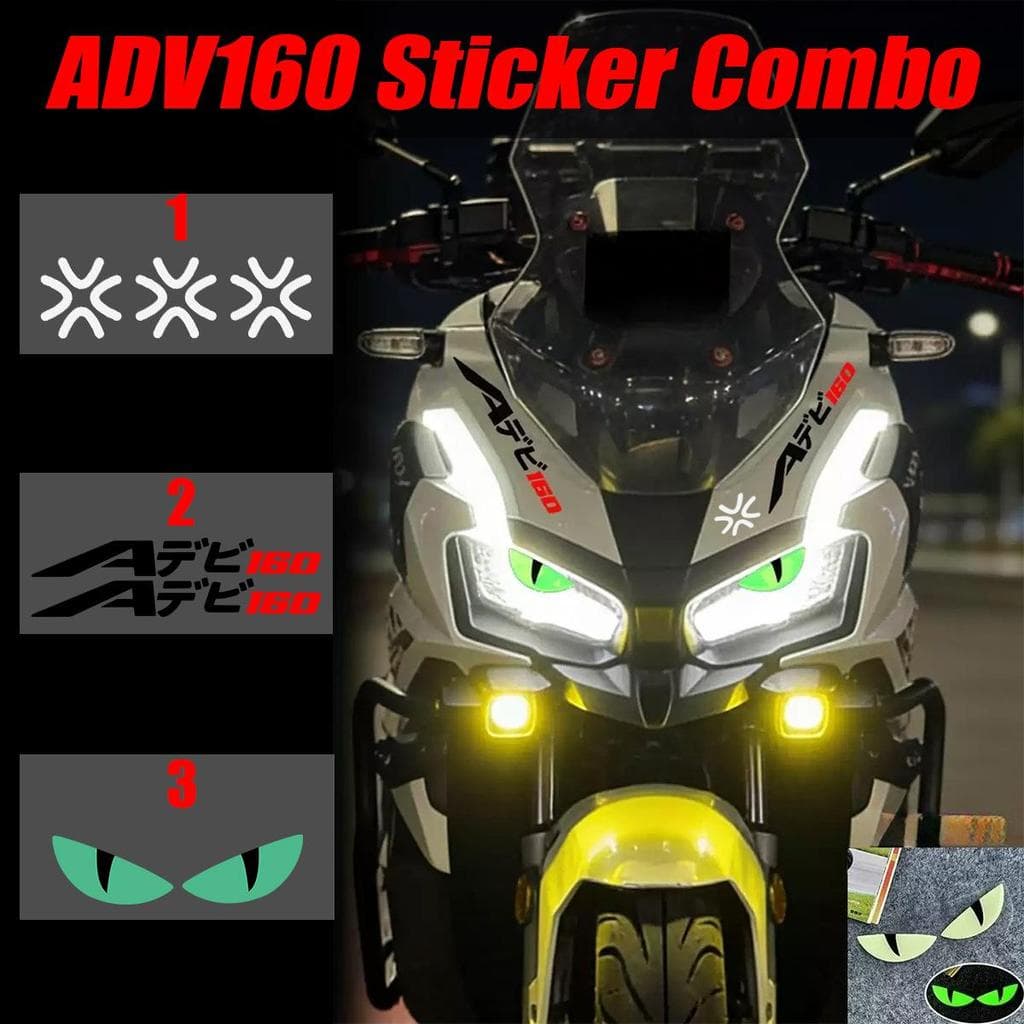 ADV160 สติ๊กเกอร์ Combo Set ไฟหน้า "Devil Eye" Film & Body Decal สําหรับการปรับแต่งสกู๊ตเตอร์ผจญภัยและสไตล์กลางคืน