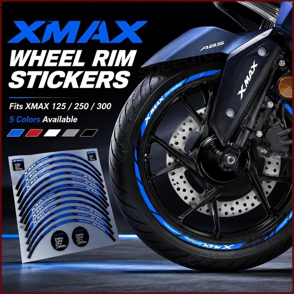 XMAX ล้อสติกเกอร์กันน้ํา UV ทน Racing ไวนิล Rim Decal ชุดสําหรับ XMAX 125 XMAX250 XMAX300 สกู๊ตเตอร์ล้อ Mod อุปกรณ์เสริม, 5 สี