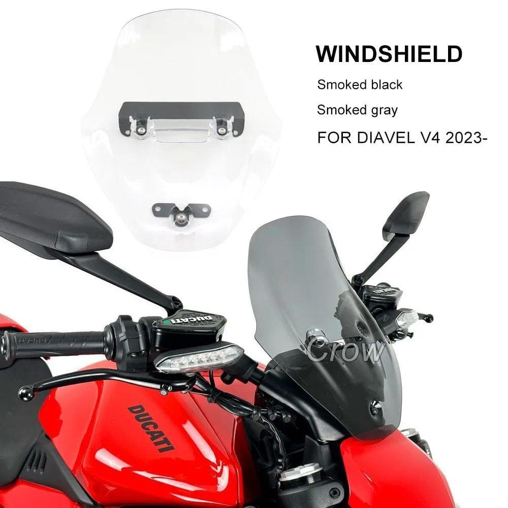 TN 2024 New Motorcycle Accessories 3mm Windscreen Transparent Touring Dark Smoked FOR DUCATI Diavel V4 2023 Wind Deflect