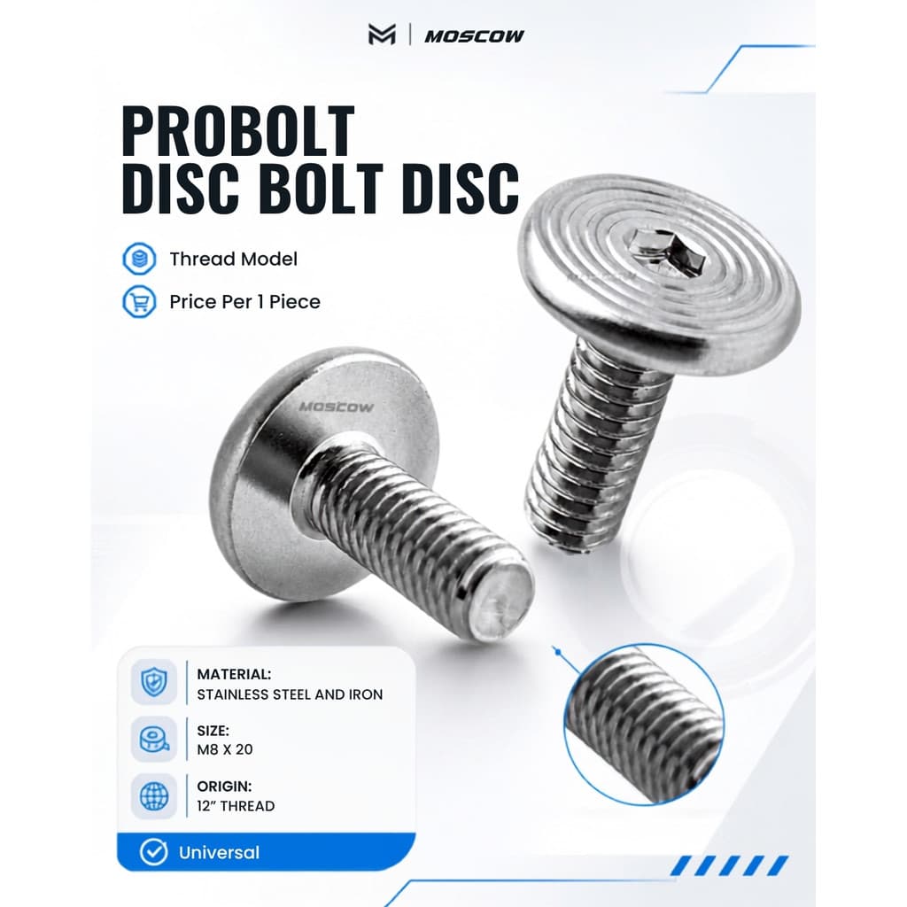 Probolt ดิสก์เบรกสลักเกลียวเกลียวรุ่น 12 สแตนเลส M8 X 20 มม.1 ชิ้น Universal รถจักรยานยนต์ดิสก์เบรกสลักเกลียว Suzuki Honda Yamaha Kawasaki Nmax Vario Crf Mio R15 Beat Supra Klx Aerox Scoopy Satria Jupiter Fu Revo Cbr150 Vixion