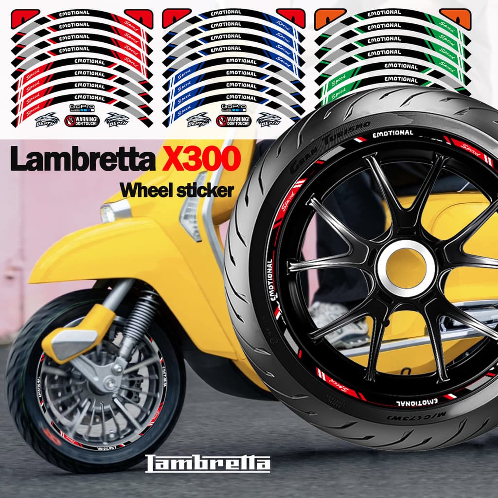 Lambretta X300 X200 ล้อขอบสติกเกอร์กันน้ําไวนิล Decal 12 นิ้วรถจักรยานยนต์ล้อ Hub สติกเกอร์