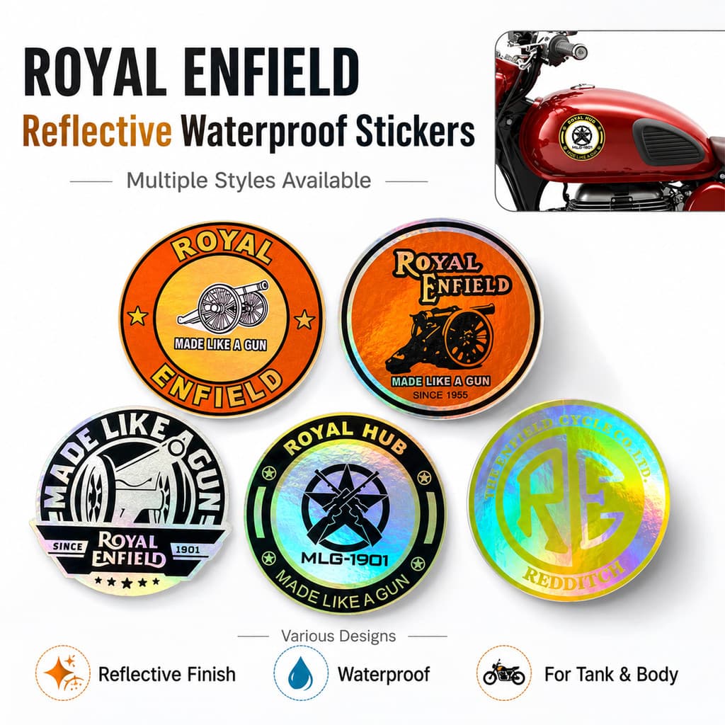 Royal Enfield โฮโลแกรมสติกเกอร์สะท้อนแสง Decal RE โลโก้ Cafe Racer กันน้ําเลเซอร์สติกเกอร์สําหรับ Classic350 Meteor350 Interceptor650 หมวกกันน็อคการใช้ถัง Body