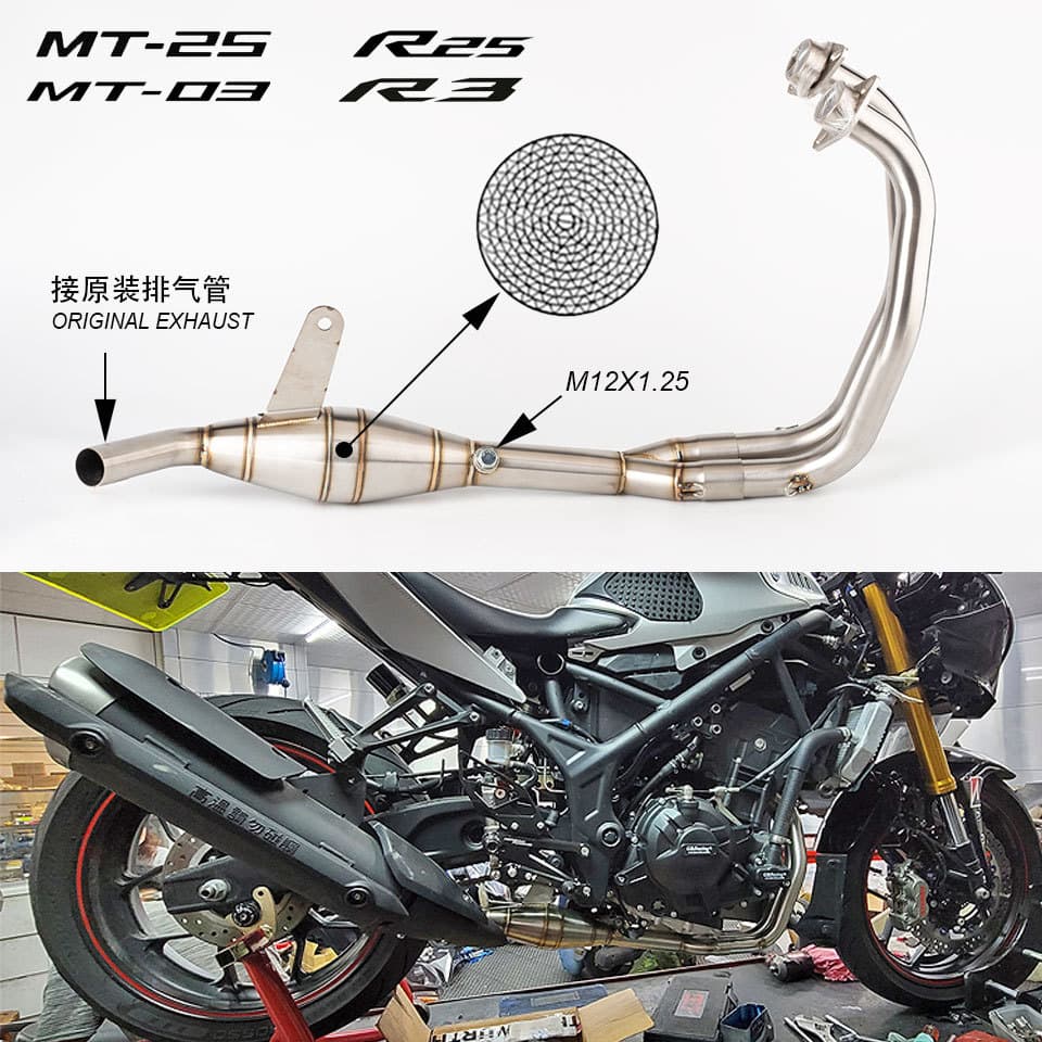 ระบบไอเสียรถจักรยานยนต์ Fit สําหรับ YAMAHA YZF-R25 YZF-R3 2014-2023 MT-25 MT-03 2016-2023 R25 ท่อไอเสียด้านหน้าท่อ R3 ท่อไอเสีย mt03 r25