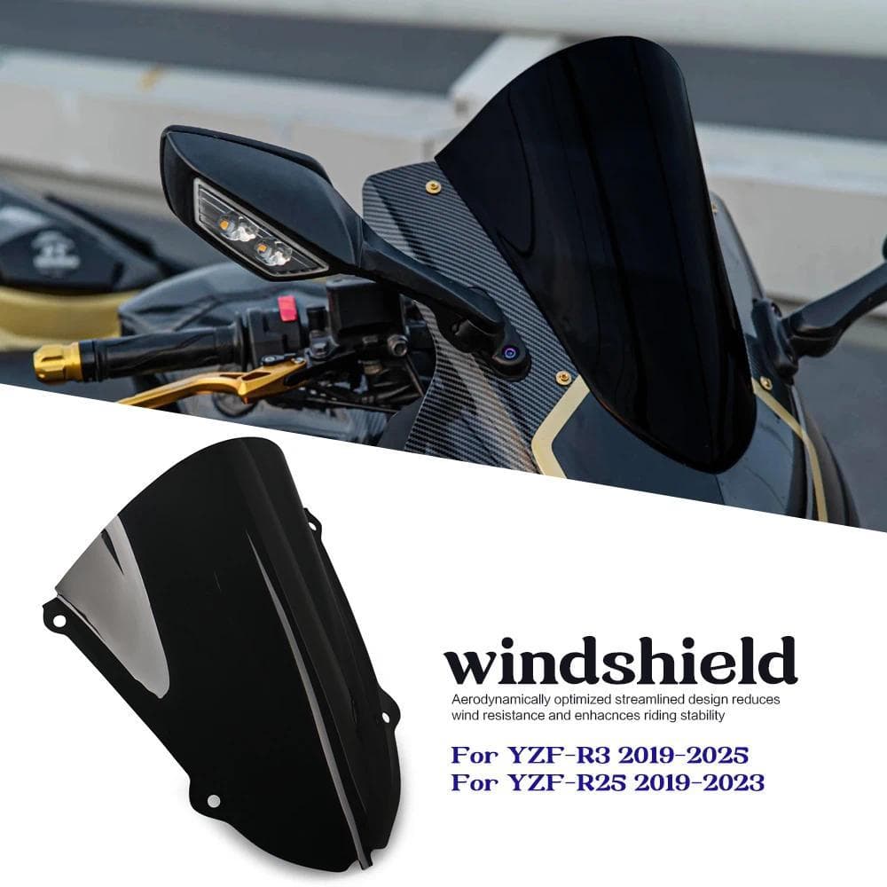 Bชิลด์บังลมรถมอเตอร์ไซค์ สำหรับ Yamaha YZF R25 R3 YZF-R25 YZF-R3 YZFR3 2019-2025  แบบ Bubble Windscreen  3 สี  อะคริลิค 