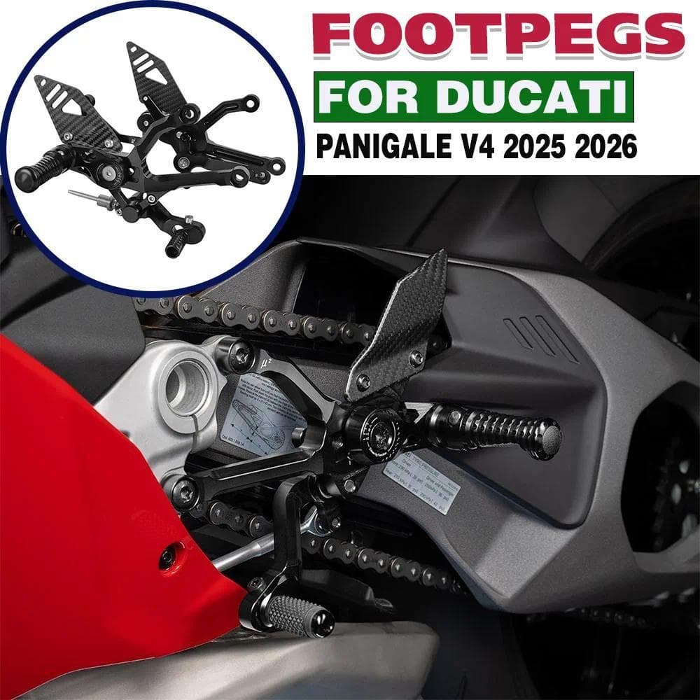 YYสำหรับ Ducati PANIGALE V4 Panigale V4S V4R 2025 2026 ชุดพักเท้าปรับระดับได้สำหรับรถมอเตอร์ไซค์ ชุดพักเท้าหลัง  ที่พักเ
