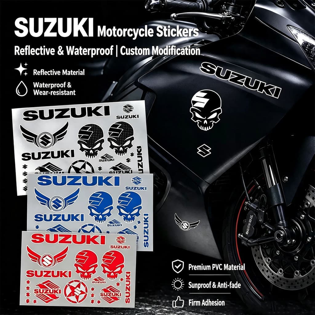 สําหรับ SUZUKI สะท้อนแสง Skull รถจักรยานยนต์สติกเกอร์กันน้ําสําหรับ Raider R150 GSX-R150 Satria F150 Gixxer 155 Burgman Skydrive หมวกกันน็อคกล่อง Mod อุปกรณ์เสริม